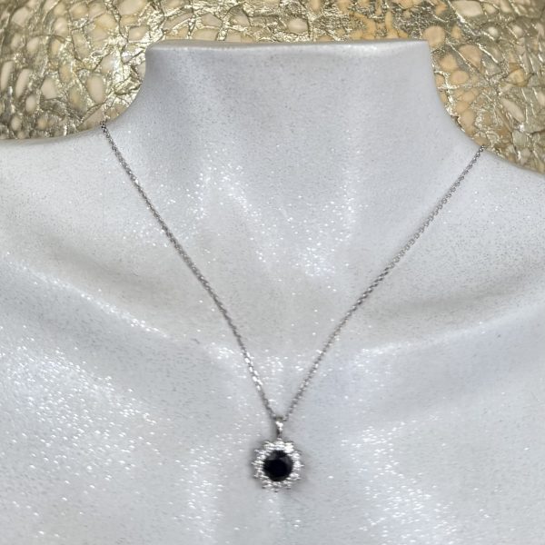 9ct White Gold Floral Halo Necklace - Image 2