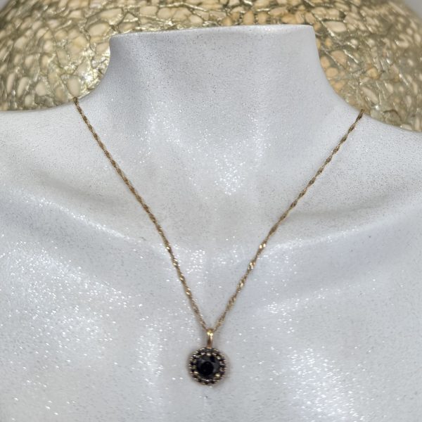 9ct Yellow Gold Black Moissanites Halo Necklace - Image 2