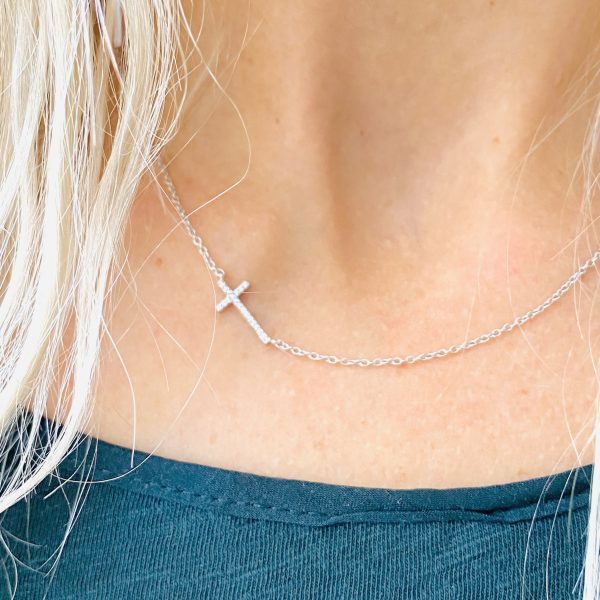 CZ Cross In Silver Necklace