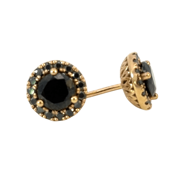 9ct Yellow Gold Black Moissanites Halo Studs