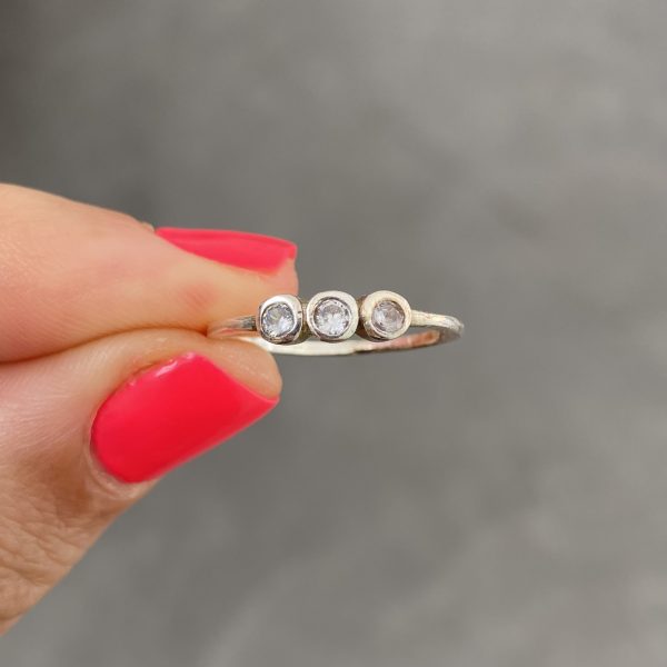 Three CZ Tubes Fine Ring
