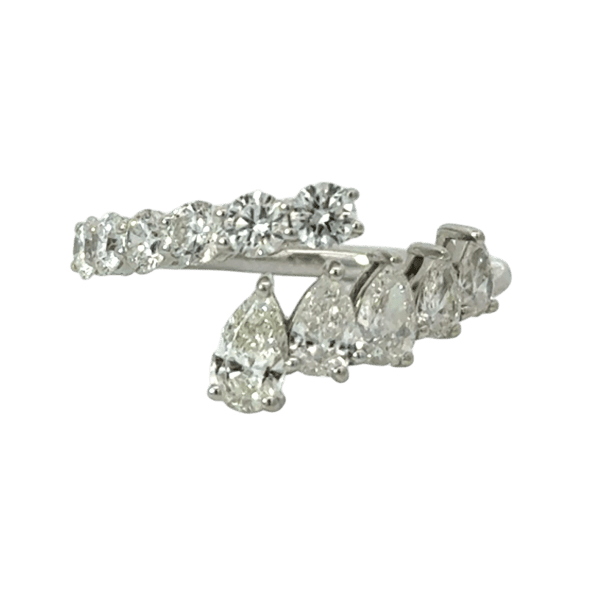 18ct White Gold LG Diamonds Pear & Round Cross Over Ring
