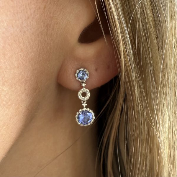Dangle Tanzanites & Diamonds Dainty Earrings