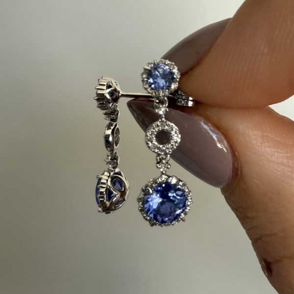 Dangle Tanzanites & Diamonds Dainty Earrings - Image 2
