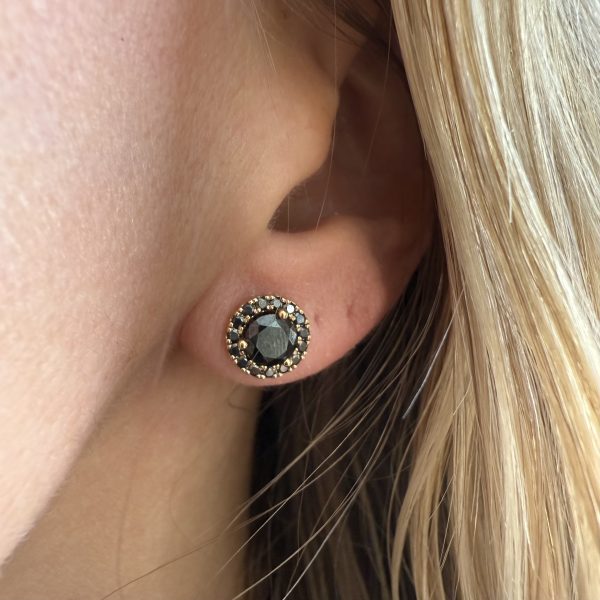 9ct Yellow Gold Black Moissanites Halo Studs