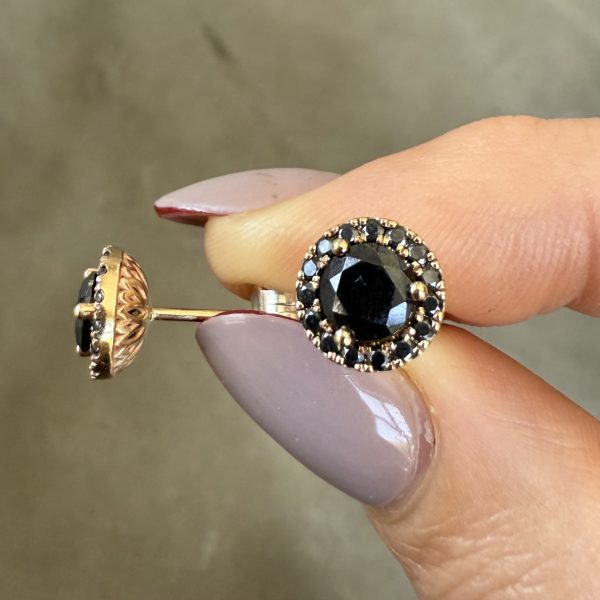 9ct Yellow Gold Black Moissanites Halo Studs - Image 2