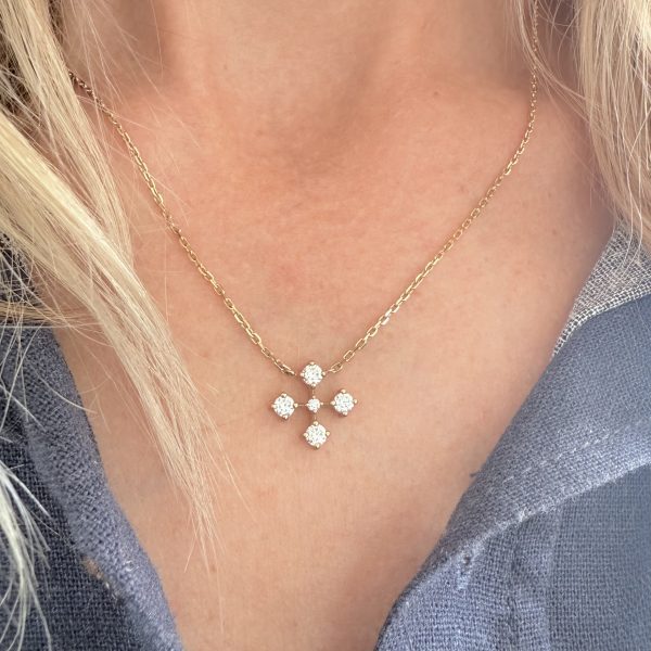 Cross Moissanite 9ct Yellow Gold Necklace