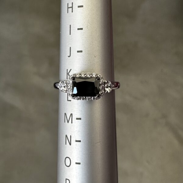 Horizontal Black Emerald Halo Ring