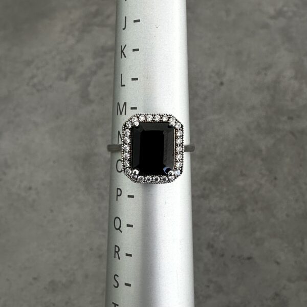 Black Emerald CZ Wite Halo Ring