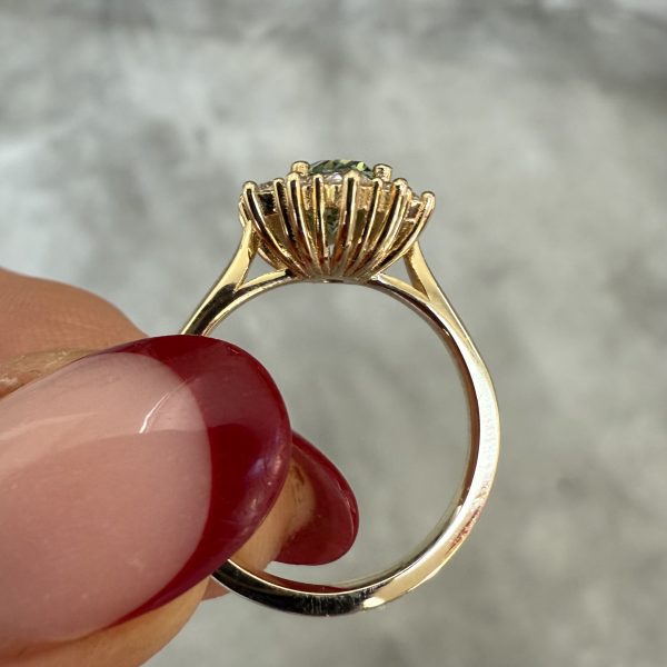 Green Oval Lab Diamond Halo Ring - Image 4