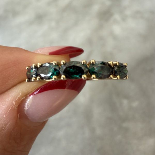 Green Oval Moissanites Eternity Ring