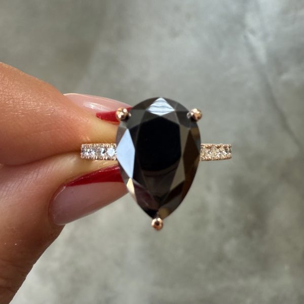 Black Pear Moissanite 4ct Solitaire Smalls in Band