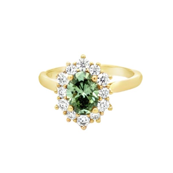 Green Oval Lab Diamond Halo Ring