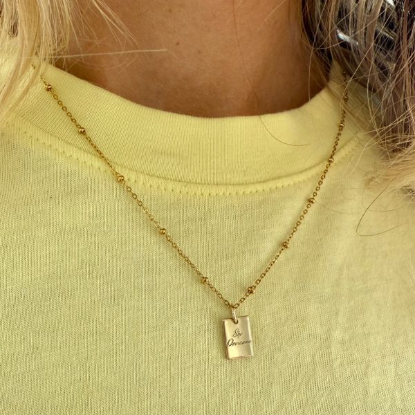 9ct Gold Rectangle Disc on Steel Chain