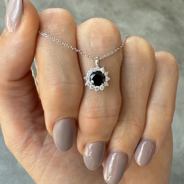 9ct White Gold Floral Halo Necklace - Image 2