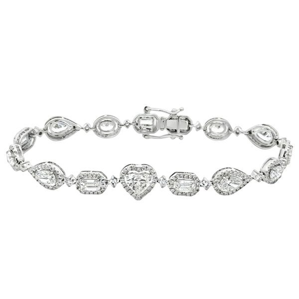 18ct White Gold Lab Diamonds Halo Shapes Tennis Bracelet