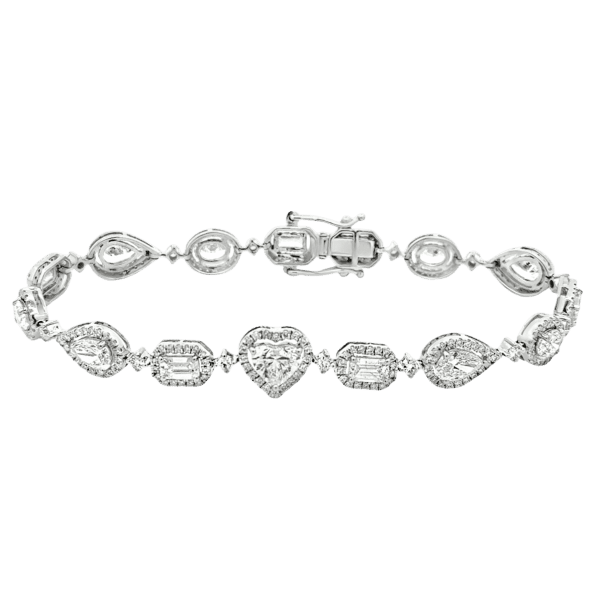 18ct White Gold Lab Diamonds Halo Shapes Tennis Bracelet