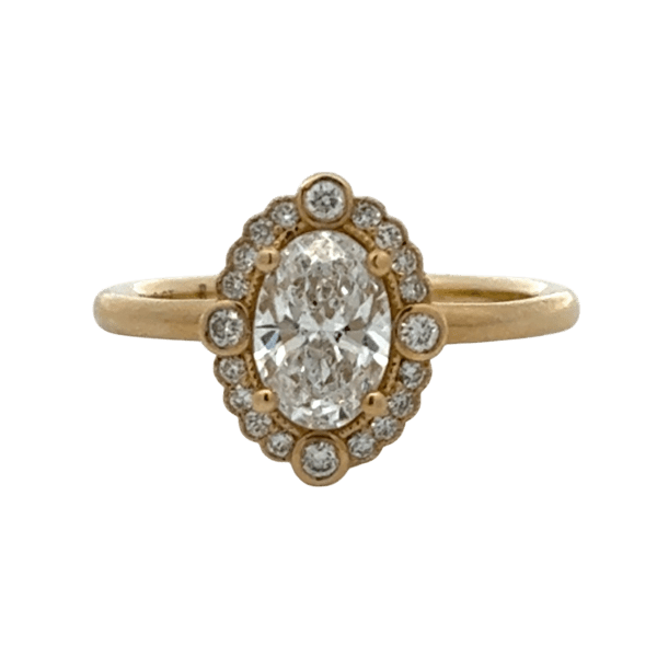 Ruth 0.80ct (E;VS1) Tube Halo Oval Diamond Ring