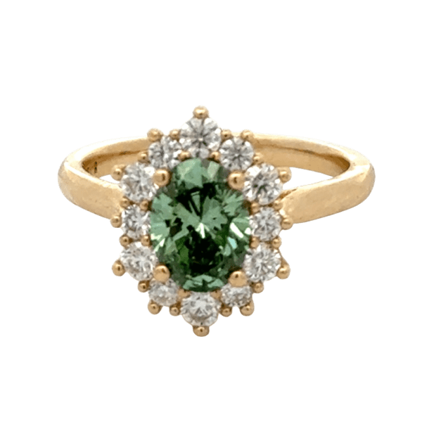 Green Oval Lab Diamond Halo Ring